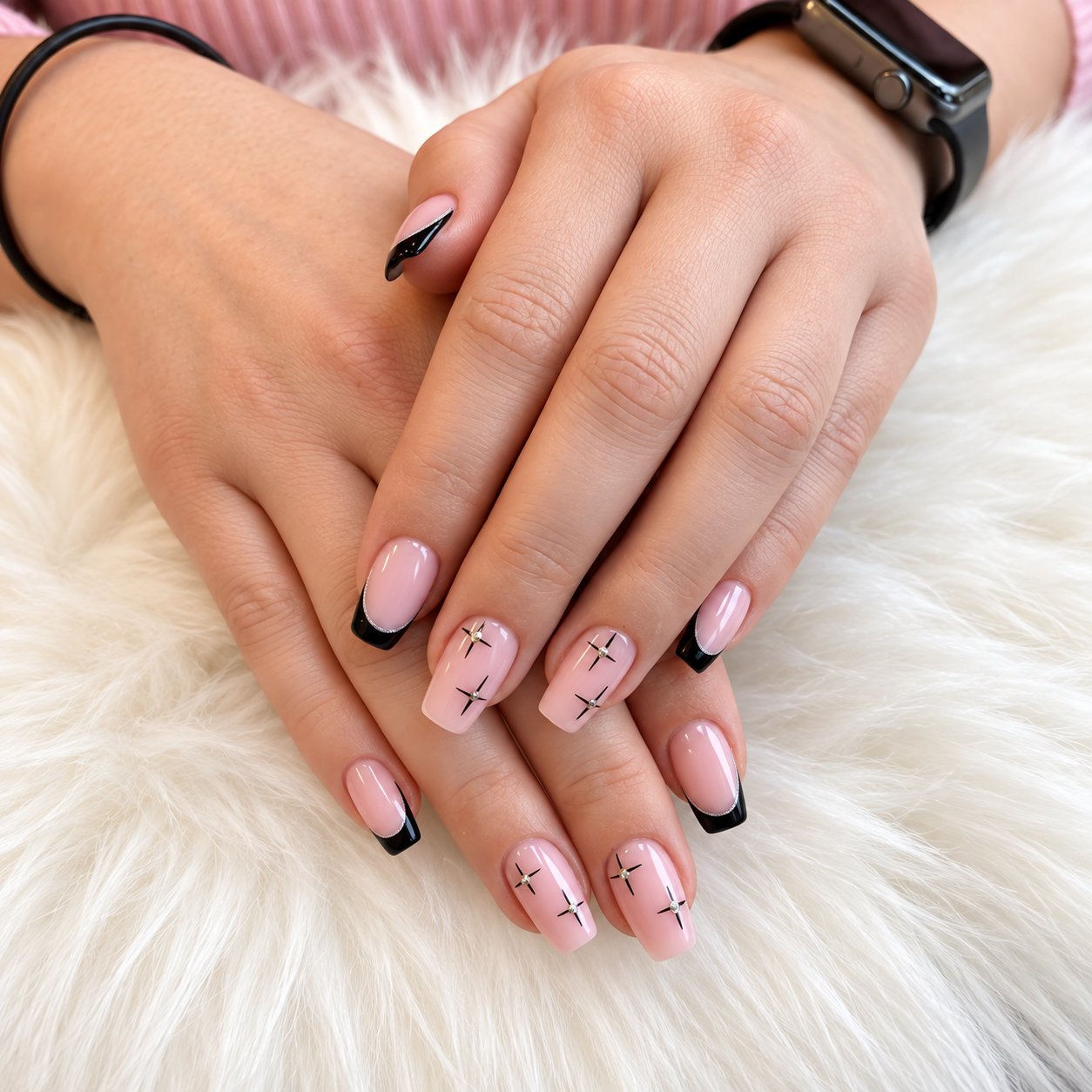 Black micro French with stars